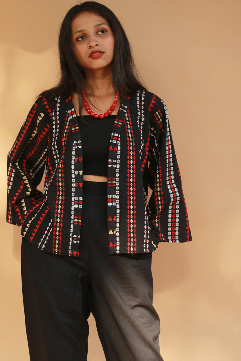Raahat | Summer Jacket | South Cotton | Noir with Red & White