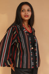 Raahat | Summer Jacket | South Cotton | Noir with Red & White
