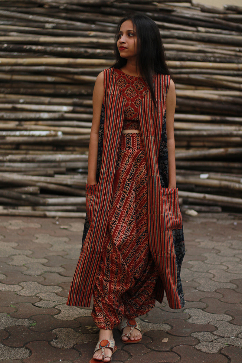 Dohra | Reversible Jacket | Rust Stripes / Blue Universe Ajrakh