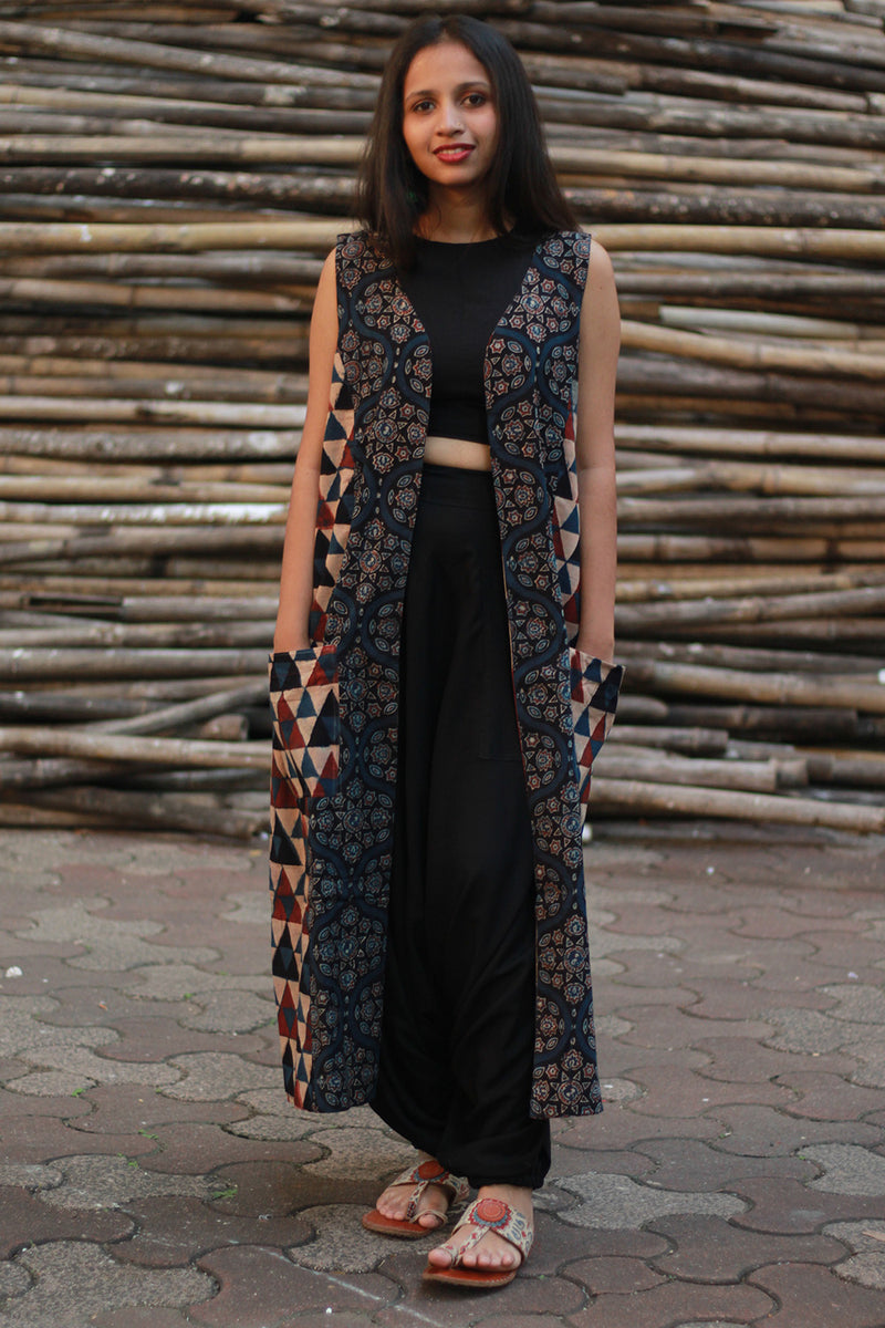 Dohra | Reversible Jacket | Rust Stripes / Blue Universe Ajrakh