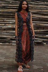 Dohra | Reversible Jacket | Rust Stripes / Blue Universe Ajrakh