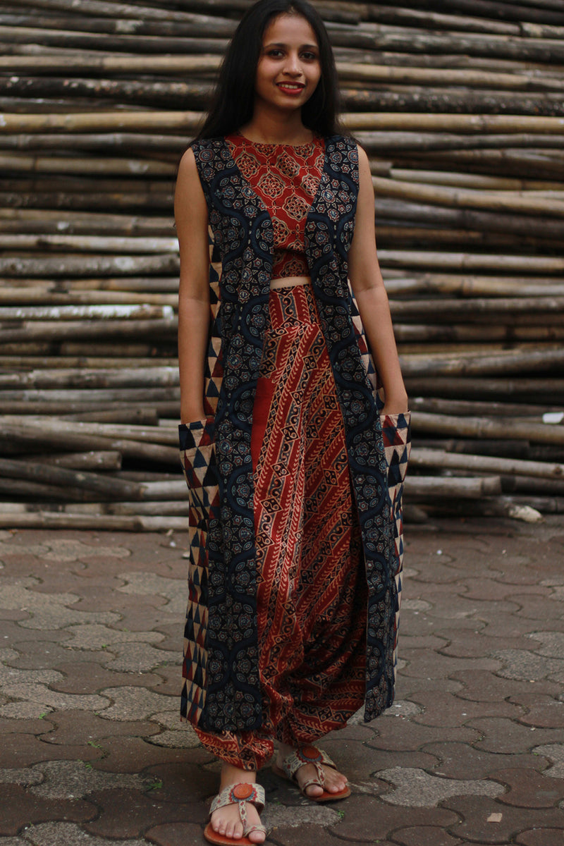 Dohra | Reversible Jacket | Rust Stripes / Blue Universe Ajrakh