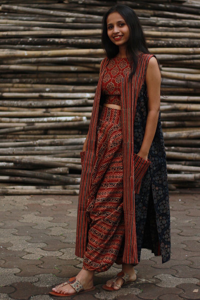 Dohra | Reversible Jacket | Rust Stripes / Blue Universe Ajrakh