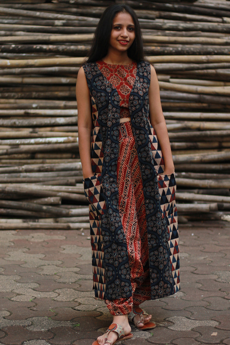 Dohra | Reversible Jacket | Rust Stripes / Blue Universe Ajrakh