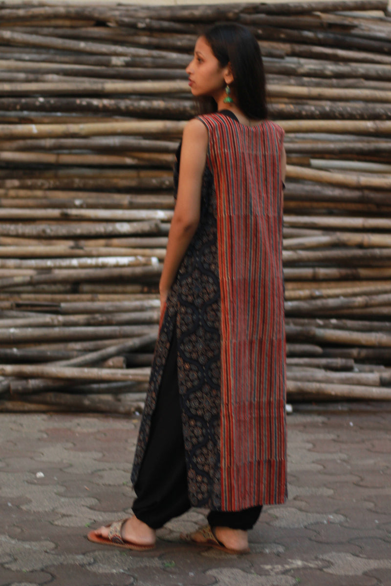 Dohra | Reversible Jacket | Rust Stripes / Blue Universe Ajrakh