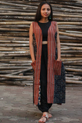 Dohra | Reversible Jacket | Rust Stripes / Blue Universe Ajrakh