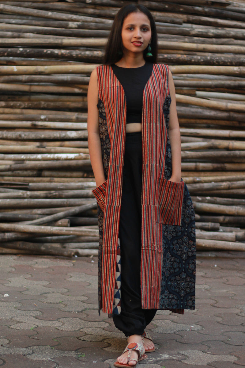 Dohra | Reversible Jacket | Rust Stripes / Blue Universe Ajrakh