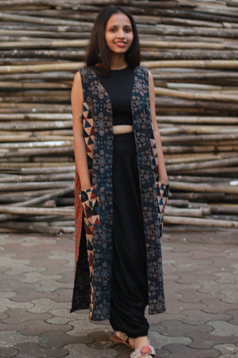 Dohra | Reversible Jacket | Rust Stripes / Blue Universe Ajrakh