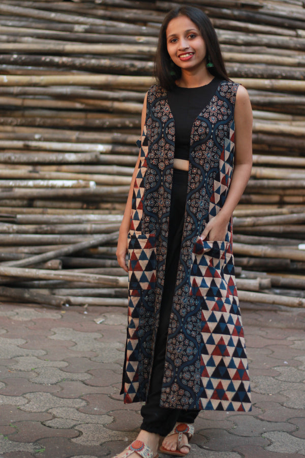 Dohra | Reversible Jacket | Rust Stripes / Blue Universe Ajrakh