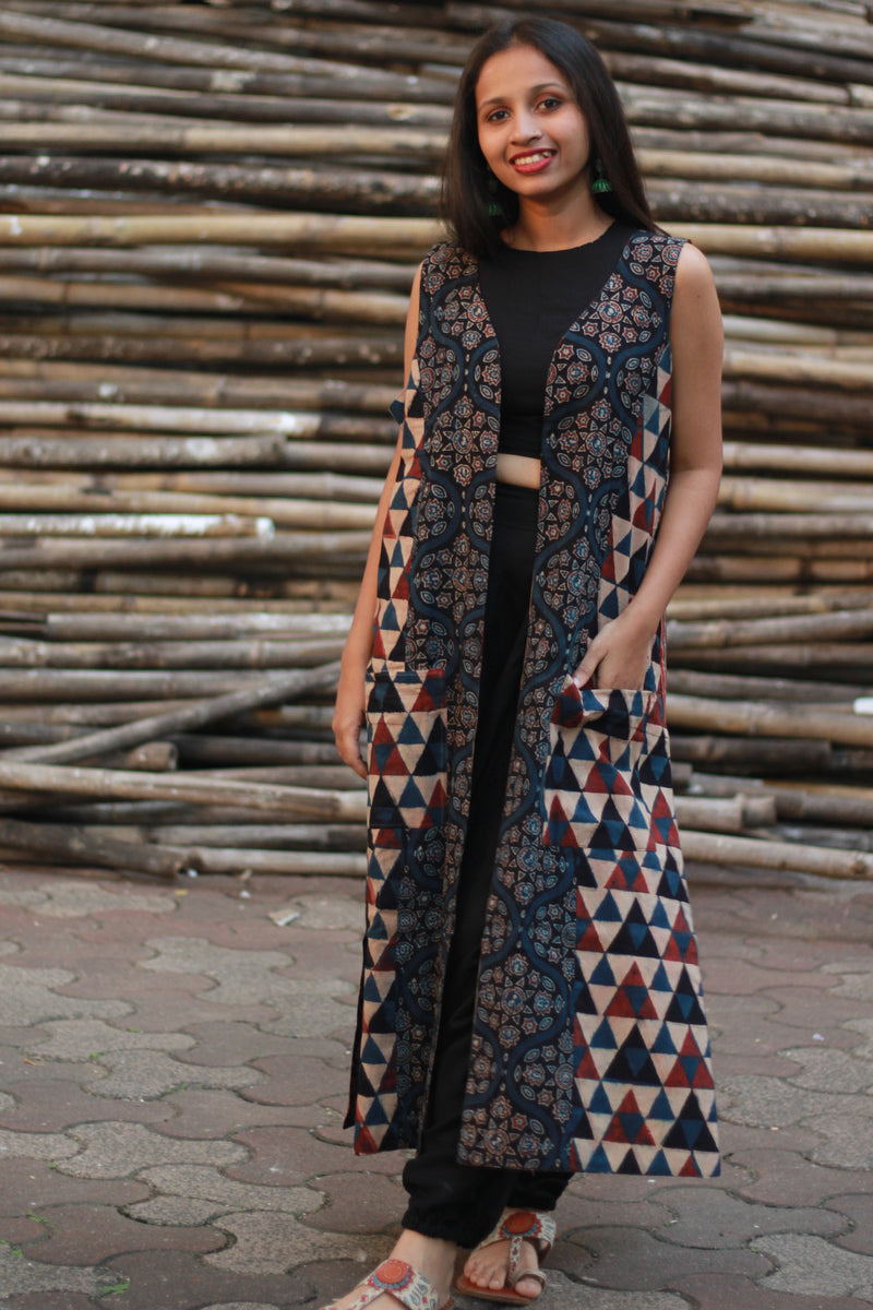 Dohra | Reversible Jacket | Rust Stripes / Blue Universe Ajrakh