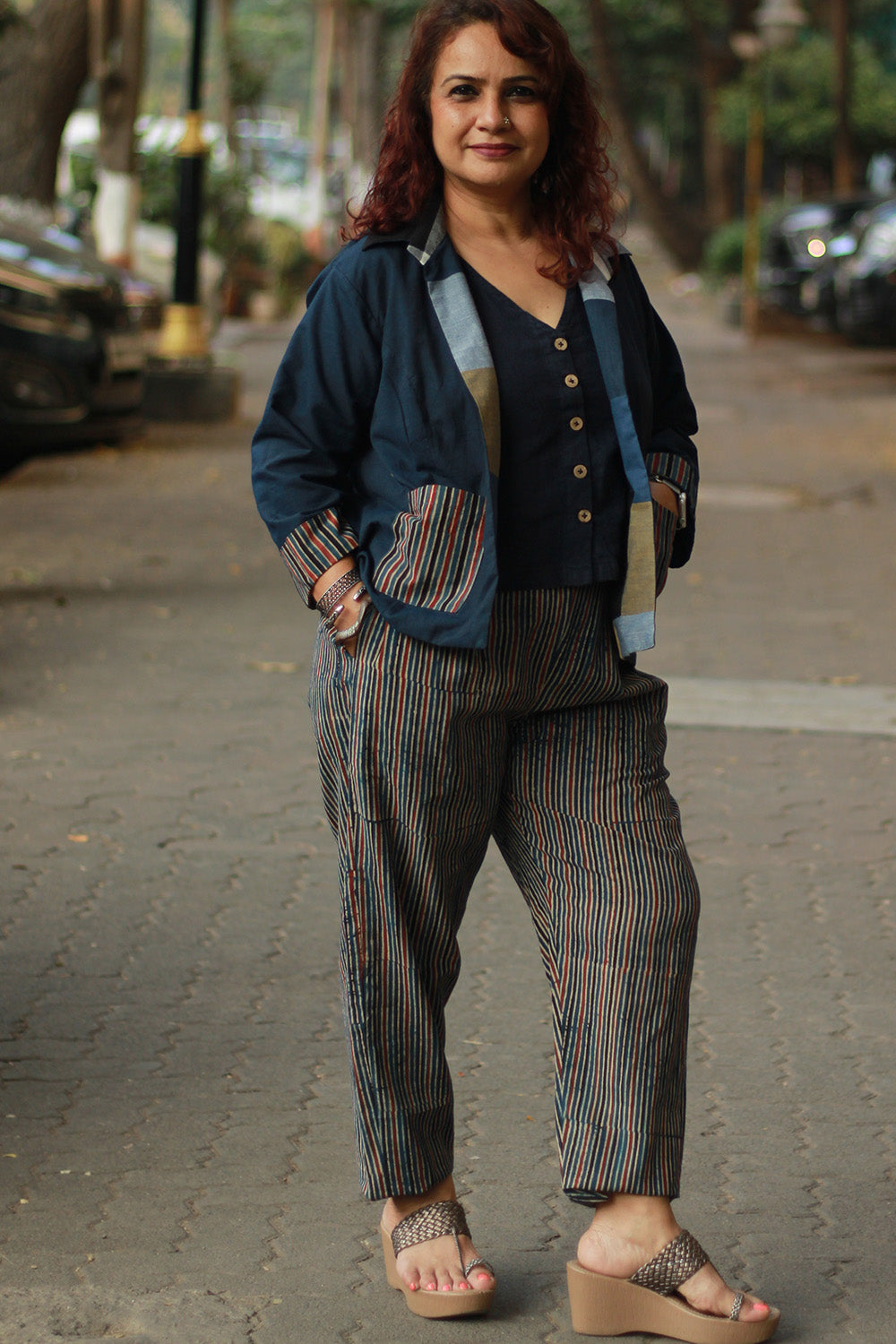 Dohra | Reversible Jacket | Checkered Medley  /  Simply Blue with Ajrakh