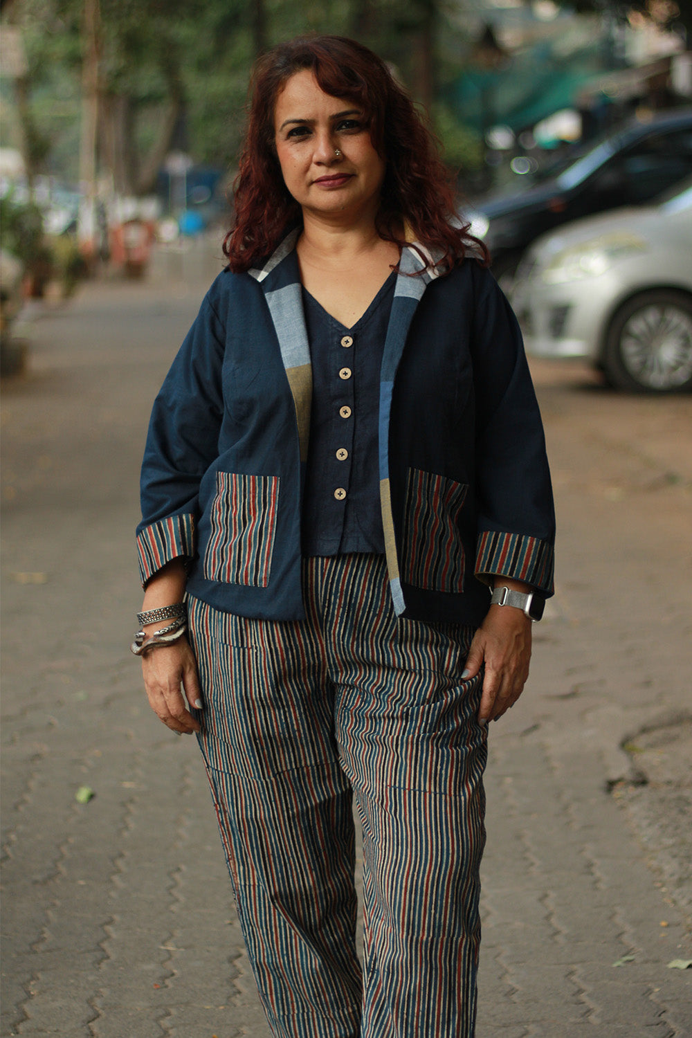 Dohra | Reversible Jacket | Checkered Medley  /  Simply Blue with Ajrakh