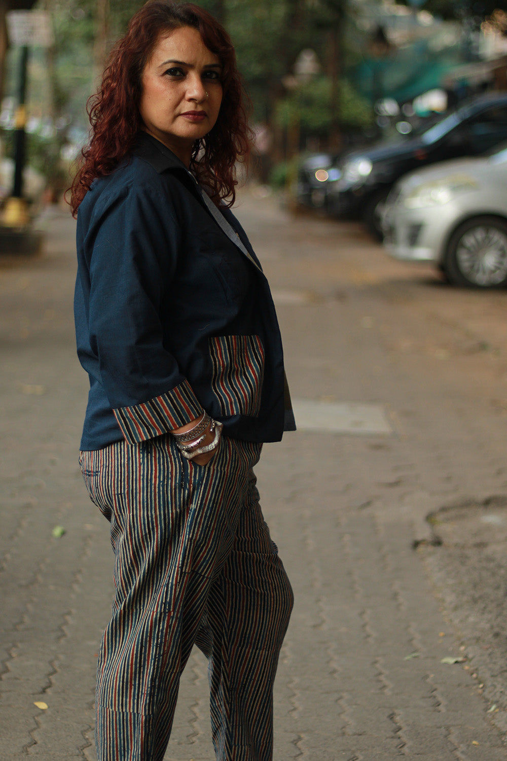Dohra | Reversible Jacket | Checkered Medley  /  Simply Blue with Ajrakh