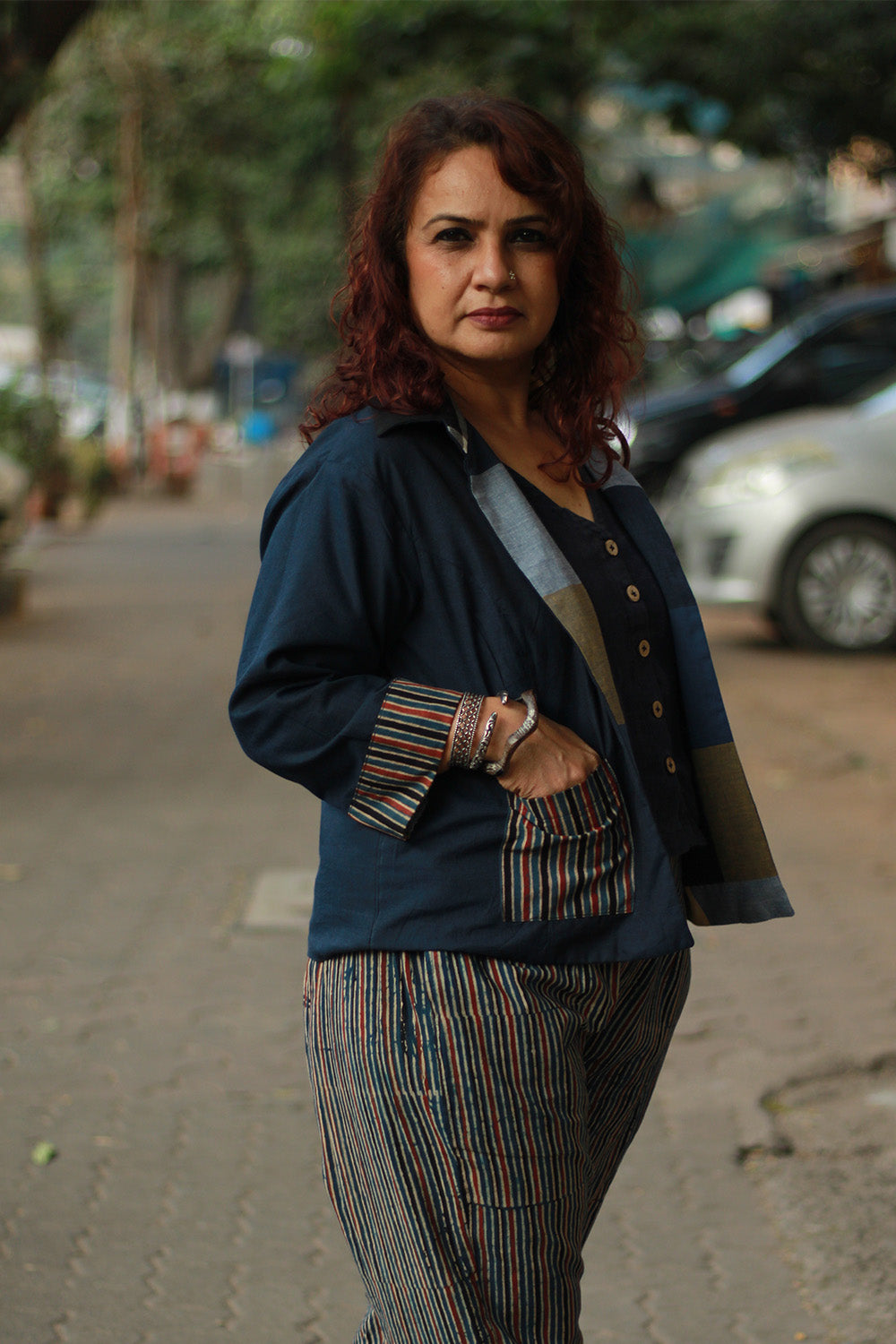 Dohra | Reversible Jacket | Checkered Medley  /  Simply Blue with Ajrakh