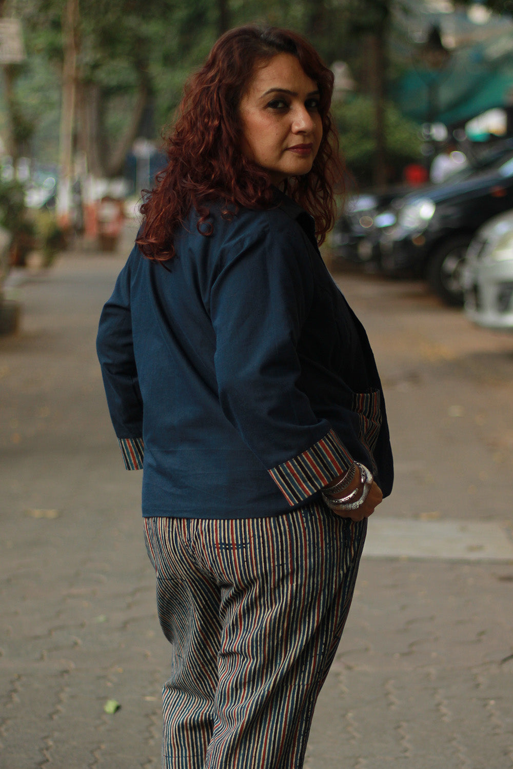 Dohra | Reversible Jacket | Checkered Medley  /  Simply Blue with Ajrakh