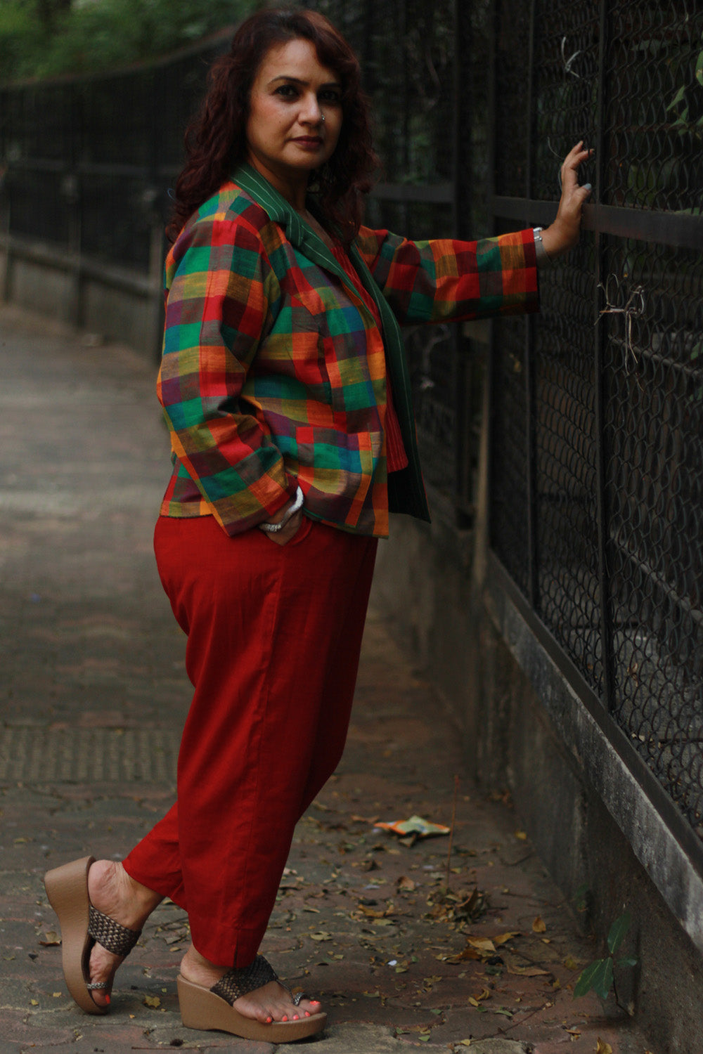 Dohra | Reversible Jacket | Madras Checks / Green Stripes