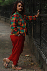 Dohra | Reversible Jacket | Checkered Medley / Green Stripes