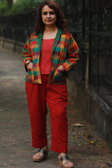 Dohra | Reversible Jacket | Checkered Medley / Green Stripes