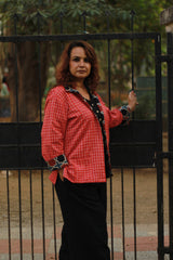 Dohra | Reversible Jacket | Madder Shatkon Ajrakh   /  Tangerine  Checks