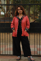 Dohra | Reversible Jacket | Madder Shatkon Ajrakh   /  Tangerine  Checks