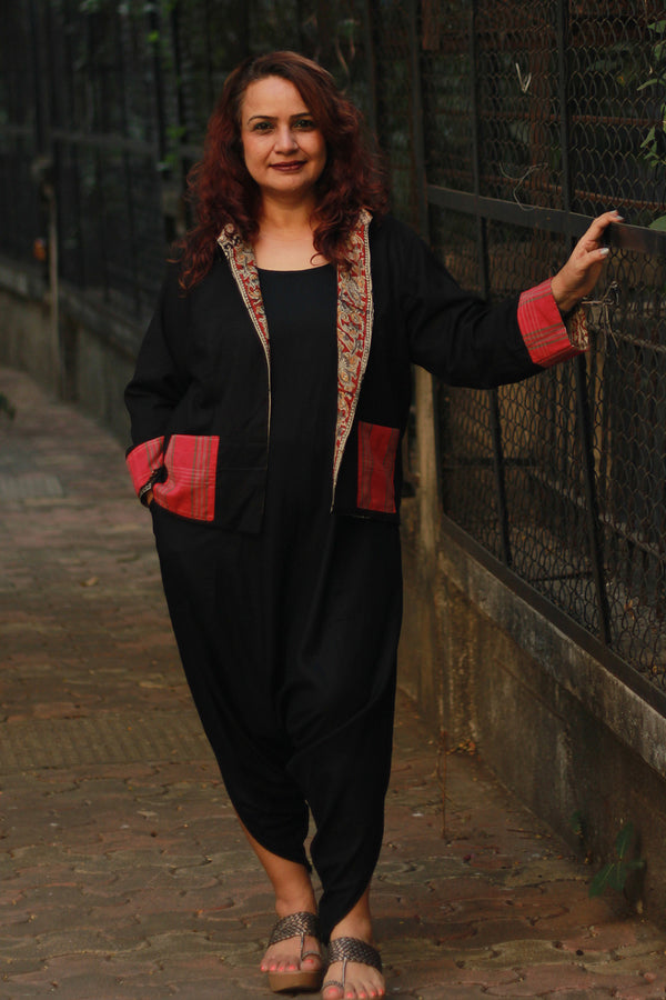 Dohra | Reversible Jacket | Kalamkari / Simply Black with Kunbi