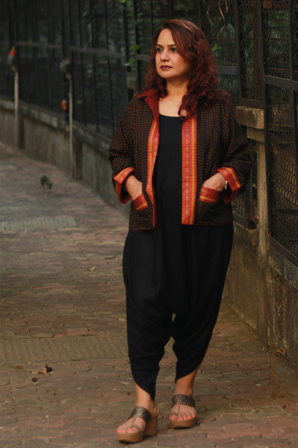 Dohra | Reversible Jacket | Noir Checks /  Simply Maroon