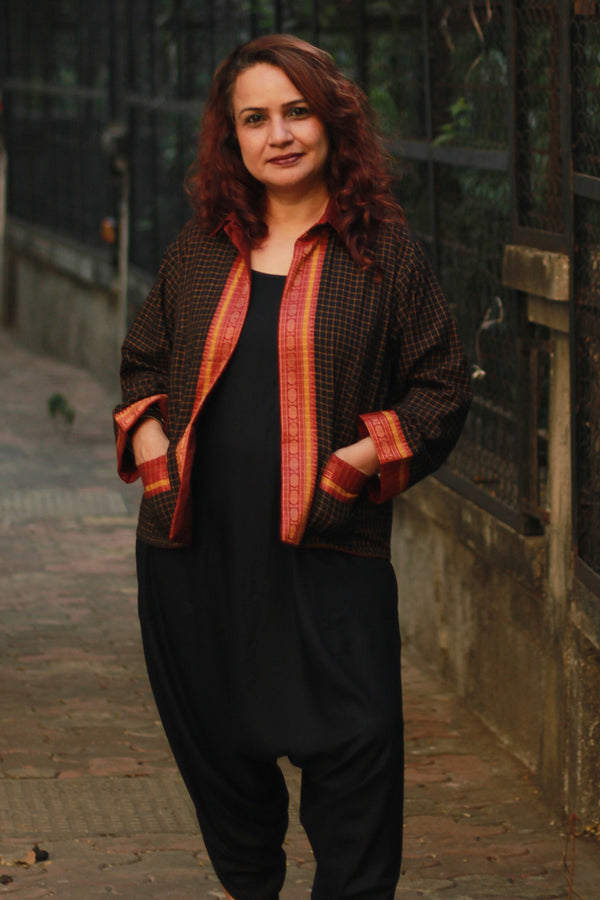 Dohra | Reversible Jacket | Noir Checks /  Simply Maroon