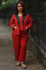 Dohra | Reversible Jacket |  Rouge Stripes / Green