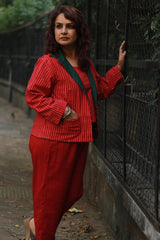 Dohra | Reversible Jacket |  Rouge Stripes / Green