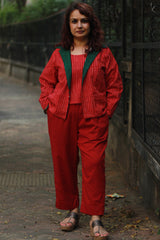 Dohra | Reversible Jacket |  Rouge Stripes / Green