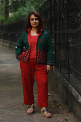 Dohra | Reversible Jacket |  Rouge Stripes / Green