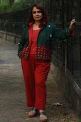 Dohra | Reversible Jacket |  Rouge Stripes / Green