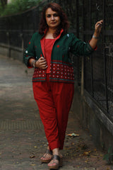 Dohra | Reversible Jacket |  Rouge Stripes / Green