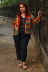 Dohra | Reversible Jacket | Checkered Medley /  Rouge & Green