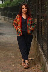 Dohra | Reversible Jacket | Checkered Medley /  Rouge & Green