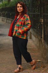 Dohra | Reversible Jacket | Checkered Medley /  Rouge & Green