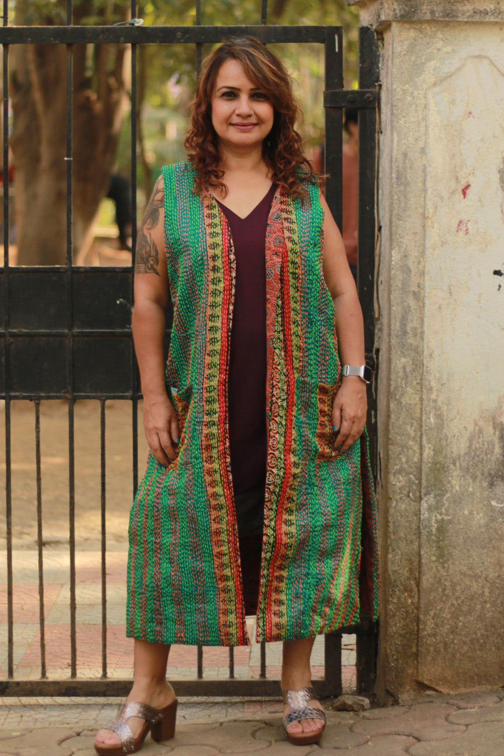 Dohra | Reversible Jacket | Mosaic Kantha Silk / Madder Ajrakh