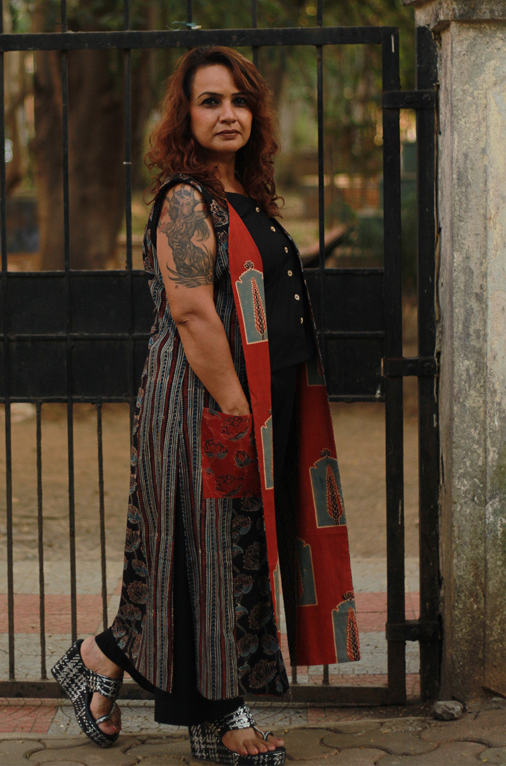 Dohra | Reversible Jacket | | Rust Pine Ajrakh / Noir Floral Ajrakh