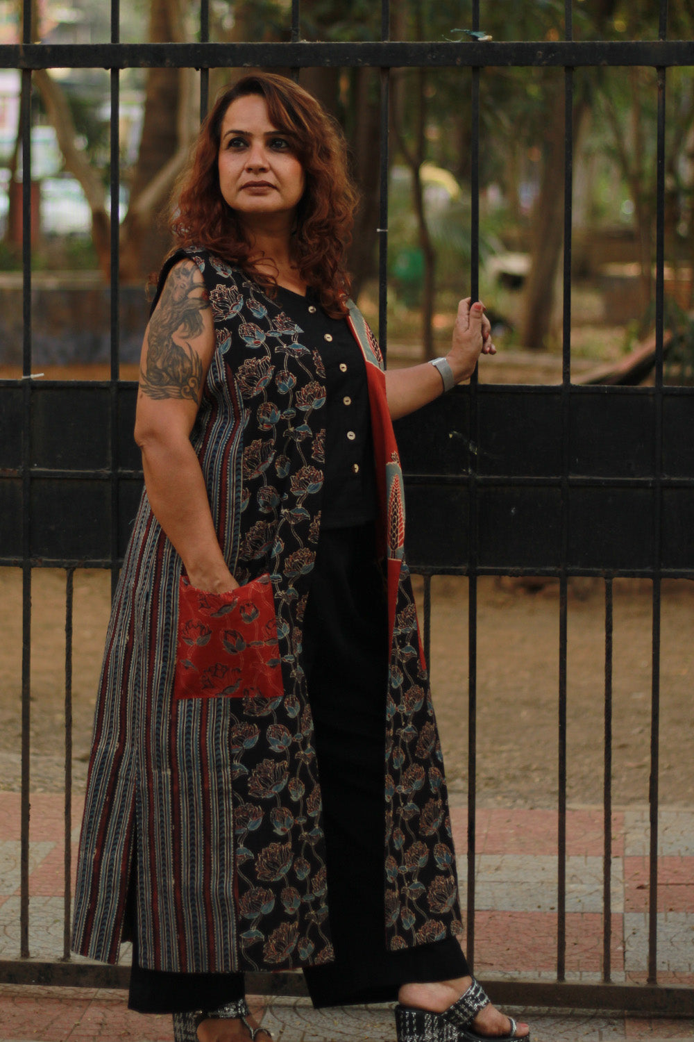 Dohra | Reversible Jacket | | Rust Pine Ajrakh / Noir Floral Ajrakh