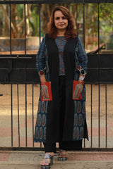 Dohra | Reversible Jacket | Blue Booti Ajrakh /  Noir Stripes Ajrakh