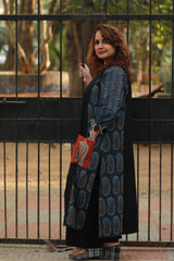 Dohra | Reversible Jacket | Blue Booti Ajrakh /  Noir Stripes Ajrakh