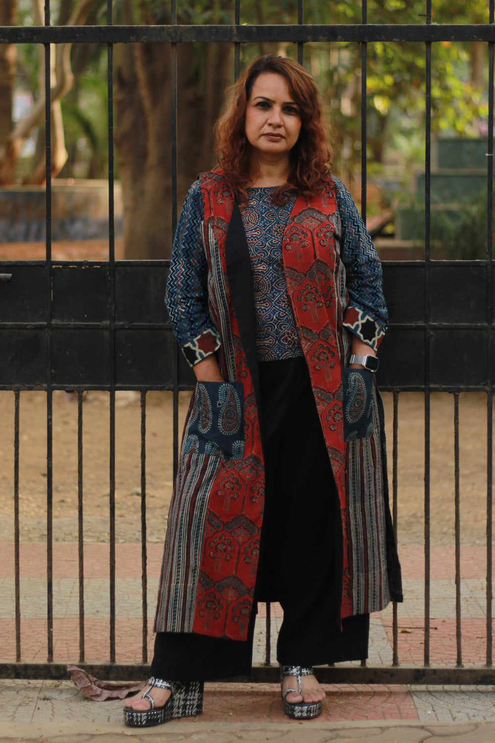 Dohra | Reversible Jacket | Blue Booti Ajrakh /  Noir Stripes Ajrakh