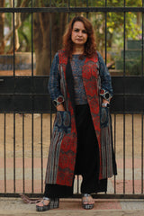 Dohra | Reversible Jacket | Blue Booti Ajrakh /  Noir Stripes Ajrakh