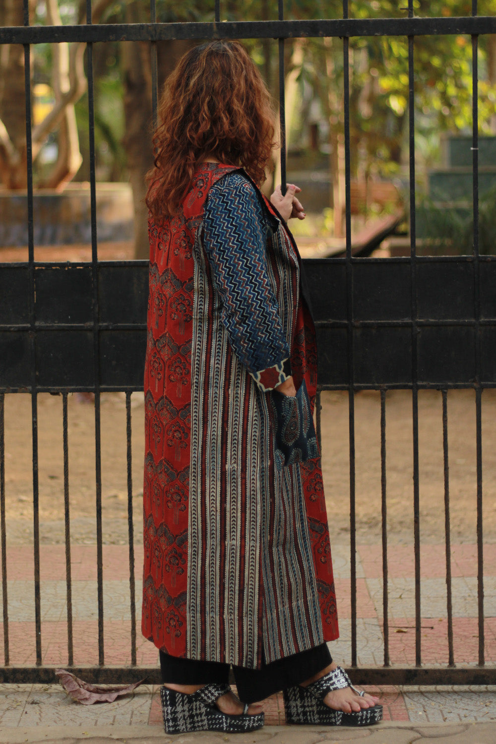 Dohra | Reversible Jacket | Blue Booti Ajrakh /  Noir Stripes Ajrakh