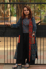 Dohra | Reversible Jacket | Blue Booti Ajrakh /  Noir Stripes Ajrakh