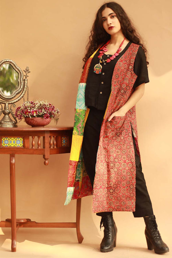 Dohra | Reversible Jacket | Mosaic Kantha Silk / Ajrakh Universe