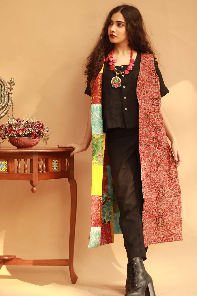 Dohra | Reversible Jacket | Mosaic Kantha Silk / Ajrakh Universe