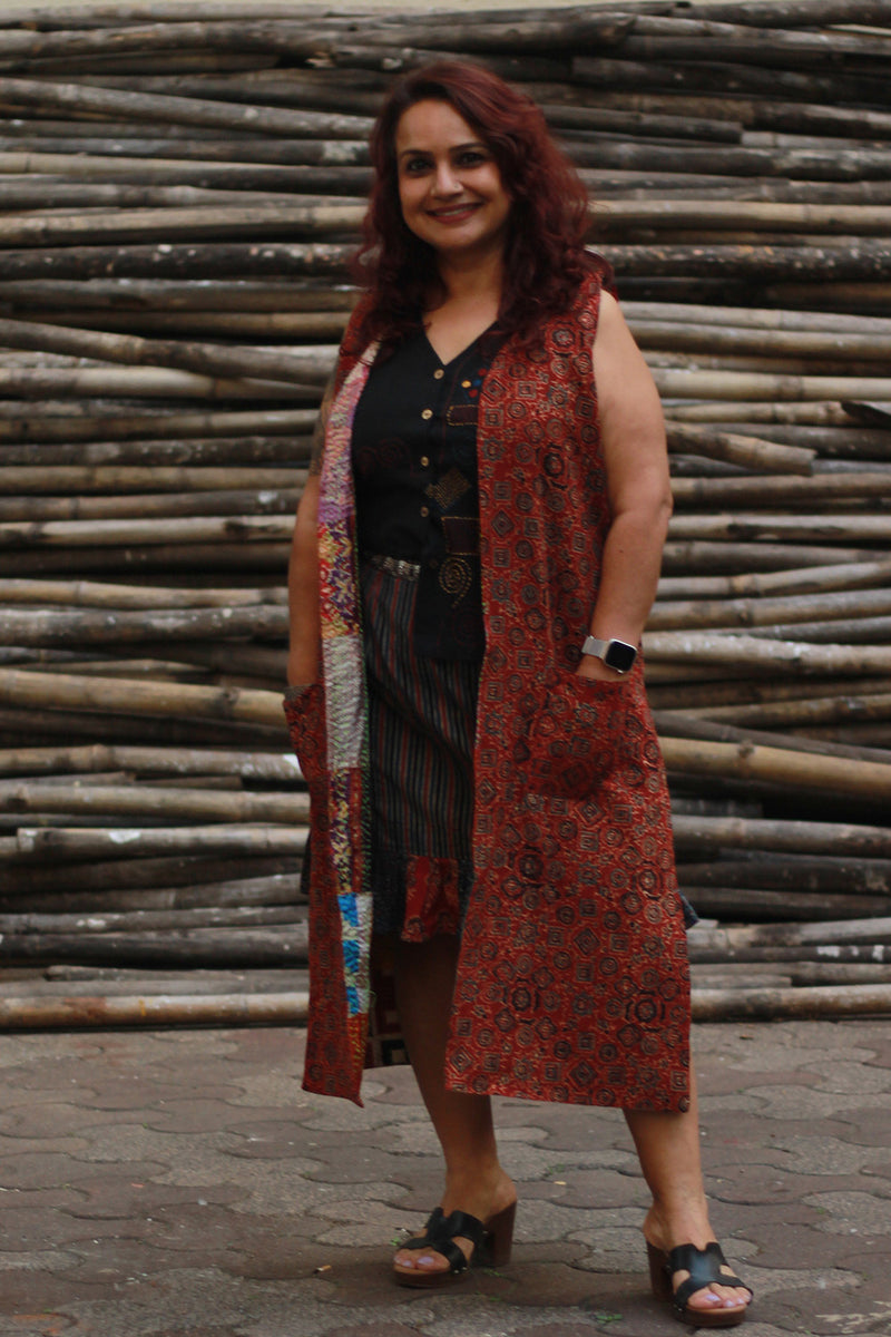 Dohra | Reversible Jacket | Mosaic Kantha Silk / Ajrakh Universe