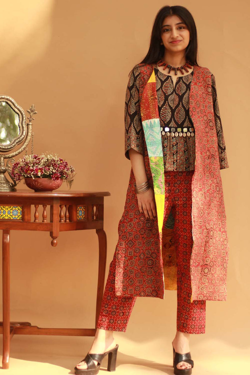 Dohra | Reversible Jacket | Mosaic Kantha Silk / Ajrakh Universe