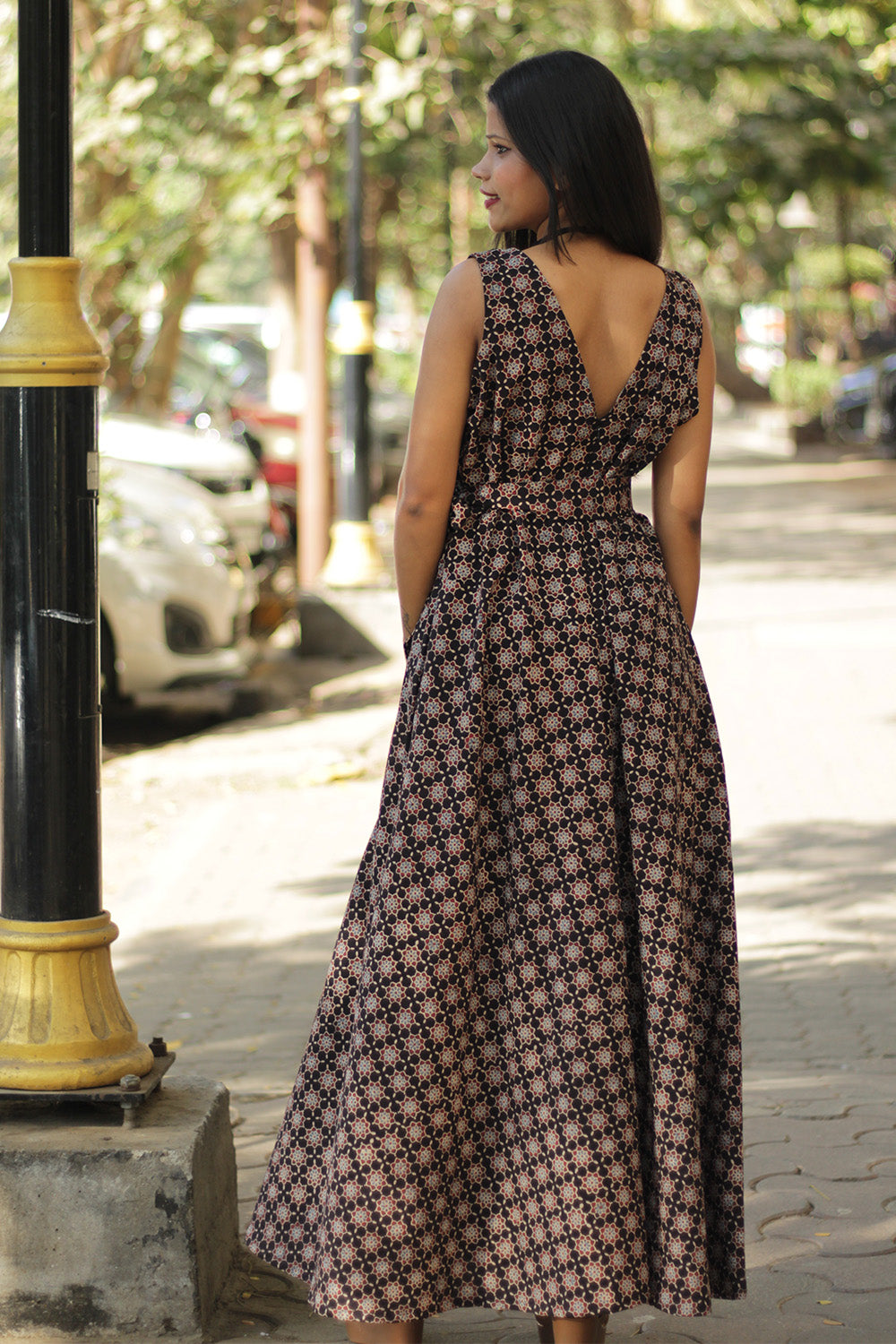 Urmi | Wide Legged Jumpsuit | Noir Trellis Ajrakh
